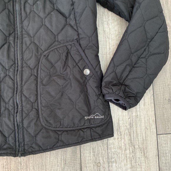Eddie Bauer Quilted Jacket Snap Pockets Lightweight Coat Black Size M - Picture 5 of 12